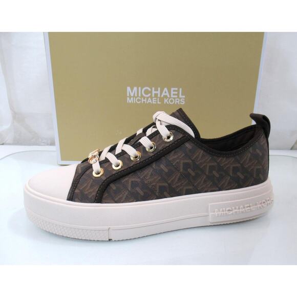 Michael Kors Evy Lace Up Empire Signature Logo Sneakers Brown - Picture 2 of 10